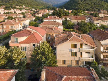Bulgaristan 'ın Petrich, Blagoevgrad bölgesinin hava gün batımı manzarası