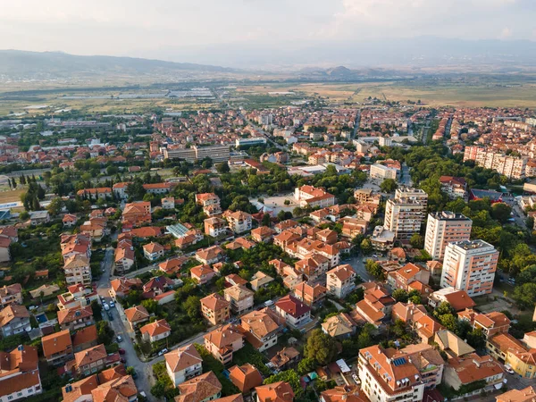 Légi Naplemente Kilátás Város Petrich Blagoevgrad Régió Bulgária — Stock Fotó