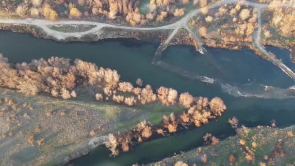 Vista Aérea Del Río Vacha Vertiendo Río Maritsa Cerca Ciudad — Vídeos de Stock