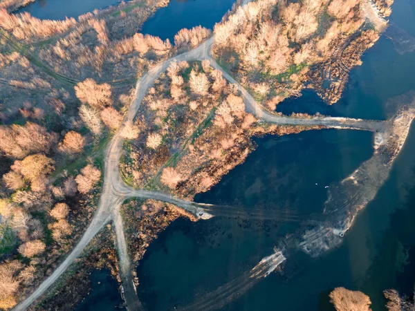 Flygfoto Över Vacha Floden Häller Maritsa Floden Nära Staden Plovdiv — Stockfoto