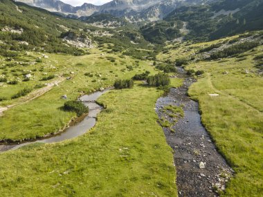 Bulgaristan 'ın Pirin Dağı' ndaki Banderitsa Nehri 'nin hava manzarası
