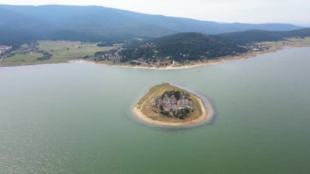 Vista Aérea Isla Embalse Batak Región Pazardzhik Bulgaria — Vídeos de Stock