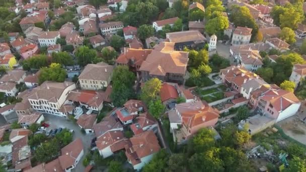 Fantastisk Antenn Solnedgång Utsikt Över Centrum Staden Plovdiv Bulgarien — Stockvideo