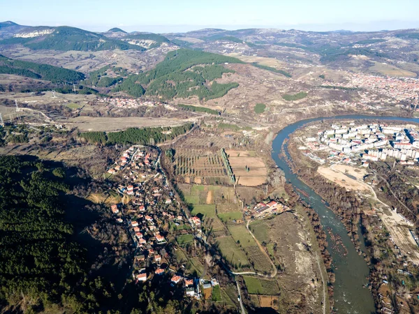 Vista Panorâmica Aérea Cidade Kardzhali Rio Arda Bulgária — Fotografia de Stock