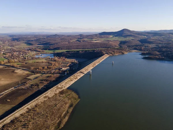 Atemberaubende Luftaufnahme Des Sonnenuntergangs Trakiets Stausee Haskovo Region Bulgarien — Stockfoto