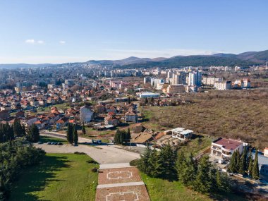 Bulgaristan 'ın Stara Zagora kentinin hava panoramik manzarası