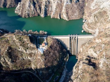 Krichim Barajı 'nın havadan manzarası, Rhodopes Dağı, Filibe Bölgesi, Bulgaristan