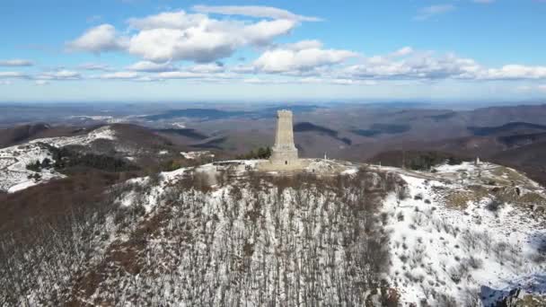 Vue Aérienne Monument Liberté Shipka Pic Saint Nicolas Stara Planina — Video