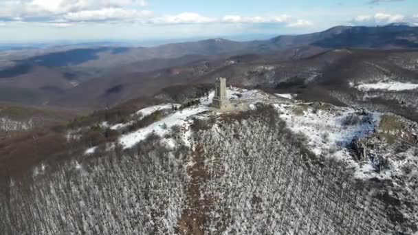 Vue Aérienne Monument Liberté Shipka Pic Saint Nicolas Stara Planina — Video