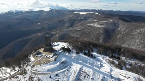 Vue Aérienne Monument Liberté Shipka Pic Saint Nicolas Stara Planina — Video