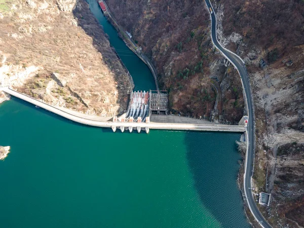 Luchtfoto Van Dam Van Vacha Antonivanovtsi Stuwmeer Rhodopegebergte Regio Plovdiv — Stockfoto