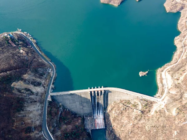 Flygfoto Över Dammen Vacha Antonivanovtsi Reservoir Rhodope Mountains Plovdiv Region — Stockfoto