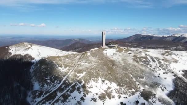 Letecký Pohled Opuštěný Památník Bulharské Komunistické Strany Buzludzha Peak Oblast — Stock video