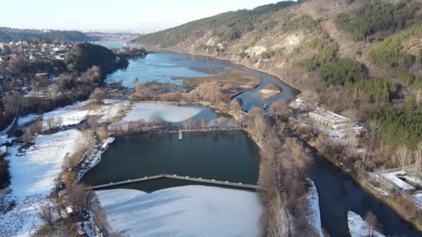Zimowy Widok Powietrza Jezioro Pancharevo Obwód Sofijski Bułgaria — Wideo stockowe
