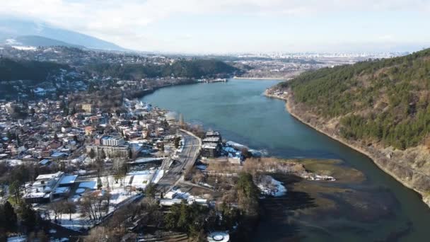 Αεροφωτογραφία Χειμώνα Της Λίμνης Pancharevo Σόφια Περιοχή Της Πόλης Βουλγαρία — Αρχείο Βίντεο