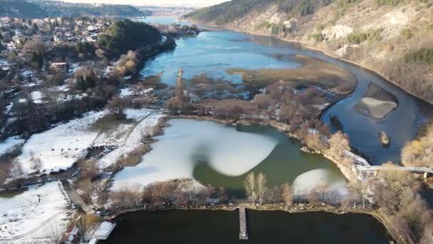 Vista Aérea Inverno Lago Pancharevo Região Cidade Sofia Bulgária — Vídeo de Stock
