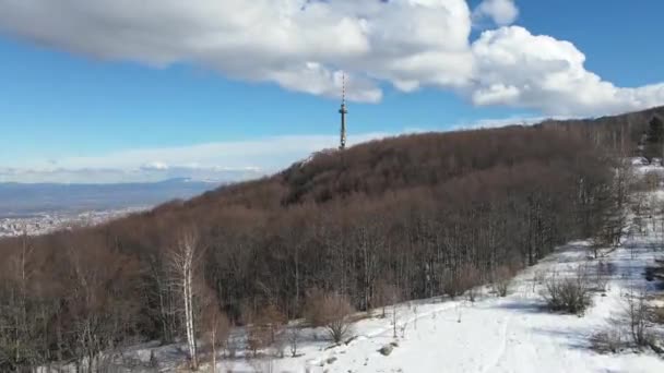 Aerial Winter View Kopititoto Tower Vitosha Mountain Sofia City Region — Stock Video