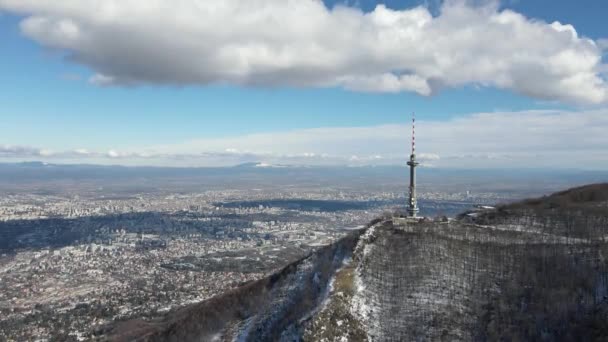 Letecký Zimní Pohled Věž Kopitititoto Hoře Vitosha Region Sofia City — Stock video