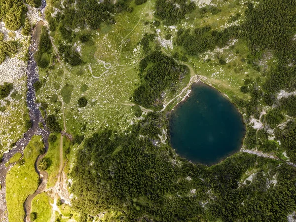 Amazing Aerial view of The Eye (Okoto) lake, Pirin Mountain, Bulgaria