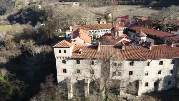 Vista Aérea Dormição Medieval Mosteiro Bachkovo Mãe Deus Bulgária — Vídeo de Stock
