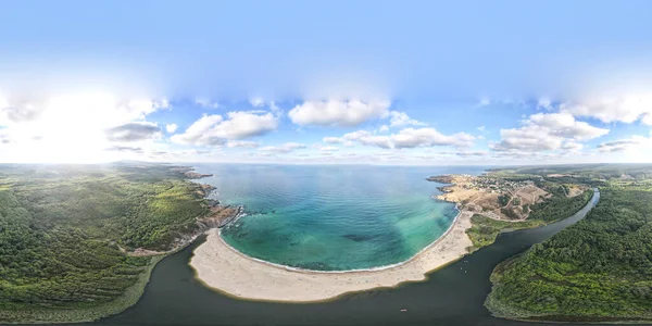 Panorama Aereo Della Spiaggia Alla Foce Del Fiume Veleka Villaggio — Foto Stock