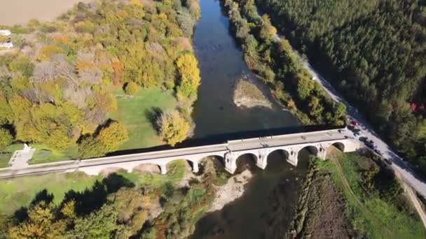 Aerial View Nineteenth Century Bridge Yantra River Known Kolyu Ficheto — Stock Video