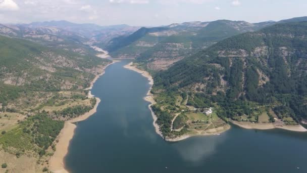 Amazing Aerial Panorama Arda River Meander Kardzhali Reservoir Bulgaria — Stock Video