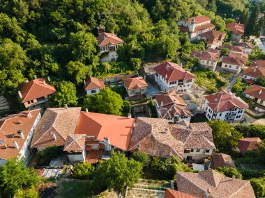 Bulgaristan 'ın Blagoevgrad bölgesinin tarihi Melnik kasabasının hava manzarası