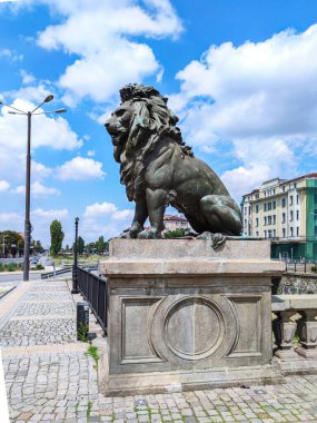 SOFIA, BULGARIA - JULY 6, 2020: Panorama of Lion's Bridge over Vladaya river, Sofia, Bulgaria