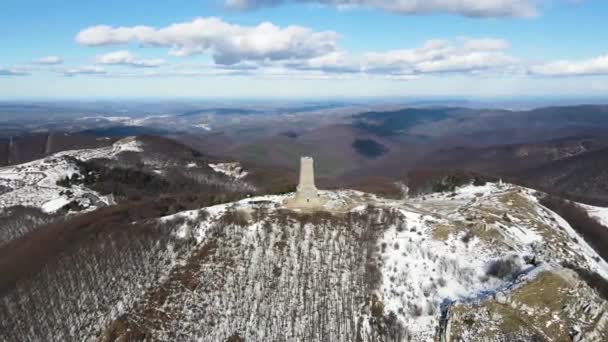 Вид Повітря Монумент Свободи Шипка Пік Святого Миколая Гора Стара — стокове відео