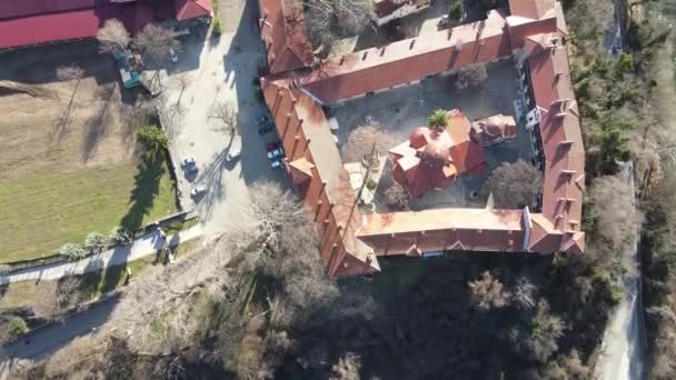 Bulgaristan Başkenti Bulgaristan Ortaçağ Bachkovo Manastırı Havacılık Panoraması — Stok video