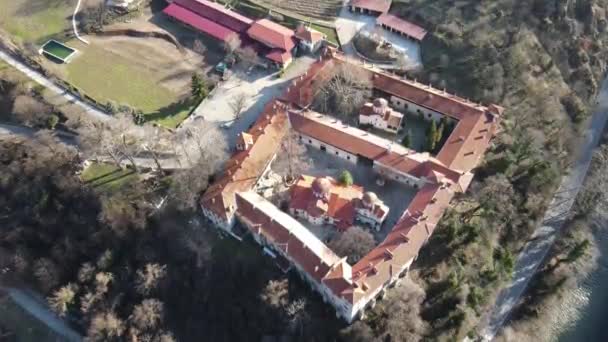 Bulgaristan Başkenti Bulgaristan Ortaçağ Bachkovo Manastırı Havacılık Panoraması — Stok video