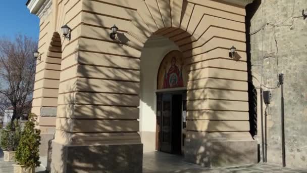 Úžasný Západ Slunce Pohled Pannu Marii Východní Pravoslavný Kostel Městě — Stock video