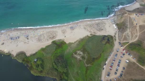 Vista Aérea Playa Desembocadura Del Río Veleka Pueblo Sinemorets Región — Vídeo de stock