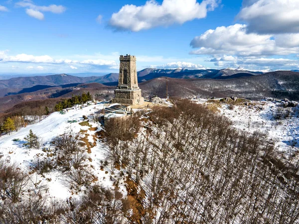 Shipka Bułgaria Styczeń 2021 Widok Lotu Ptaka Monument Liberty Shipka — Zdjęcie stockowe