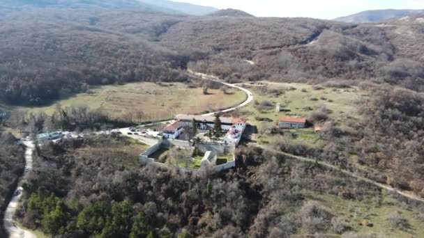 Aerial View Medieval Kuklen Monastery Dedicated Saints Cosmas Damyan Plovdiv — Stock Video
