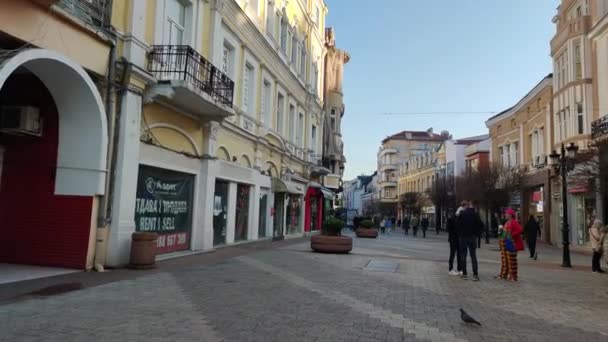 Plovdiv Bulgarije Februari 2021 Voetgangersstraat Het Centrum Van Stad Plovdiv — Stockvideo
