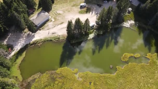 Veduta Aerea Del Lago Smolyan Grassy Trevistoto Sulle Montagne Rodopi — Video Stock