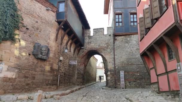 Plovdiv Bulgarien Februar 2021 Typisches Gebäude Und Straße Der Altstadt — Stockvideo