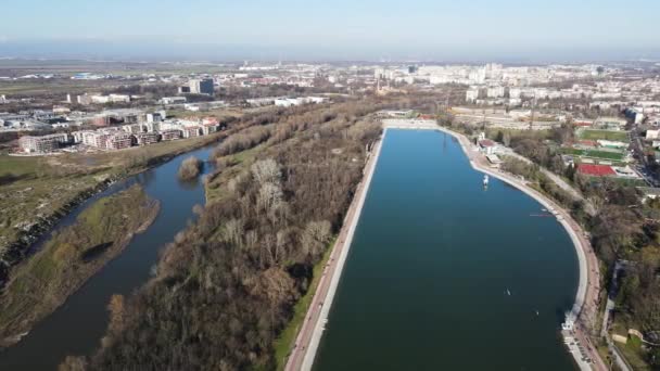 Fantastisk Antenn Utsikt Över Roddplats Staden Plovdiv Bulgarien — Stockvideo