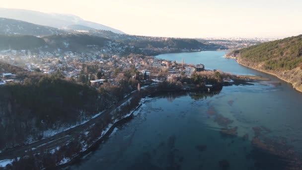 Vista Aérea Inverno Lago Pancharevo Região Cidade Sofia Bulgária — Vídeo de Stock