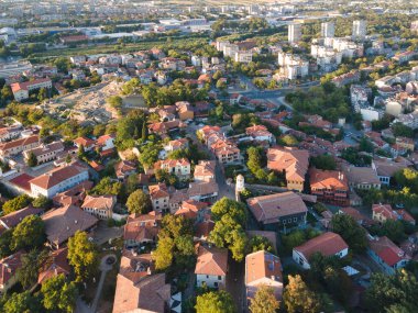 Bulgaristan 'ın eski kenti Filibe' nin hava gün batımı manzarası