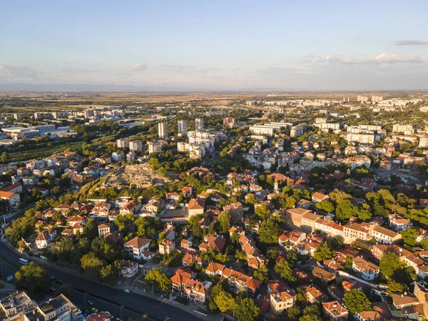 Bulgaristan 'ın eski kenti Filibe' nin hava gün batımı manzarası