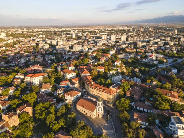 Bulgaristan 'ın eski kenti Filibe' nin hava gün batımı manzarası