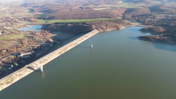 Vista Aérea Incrível Pôr Sol Reservatório Trakiets Região Haskovo Bulgária — Vídeo de Stock