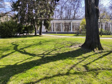 HISARYA, BULGARIA - 26 Aralık 2018: Bulgaristan 'ın Filibe Bölgesi' ndeki Hisarya kasabasında Roma kolonlarının altında maden suyu ile çeşme