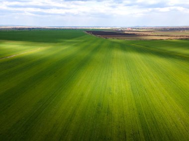 Bulgaristan 'ın Filibe Bölgesi Parvomay kasabası yakınlarındaki Yukarı Trakya Ovası' nın hava manzarası