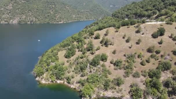 Légi Kilátás Vacha Antonivanovtsi Víztározó Rodope Hegység Plovdiv Régió Bulgária — Stock videók