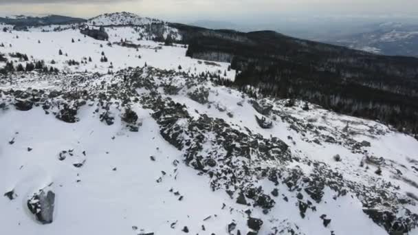 Vista Aérea Inverno Montanha Vitosha Perto Kamen Del Peak Bulgária — Vídeo de Stock