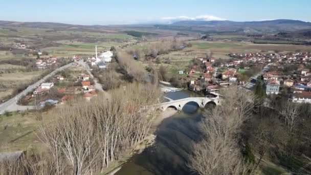 Letecký Pohled Kadin Most Kamenný Obloukový Most Století Přes Řeku — Stock video